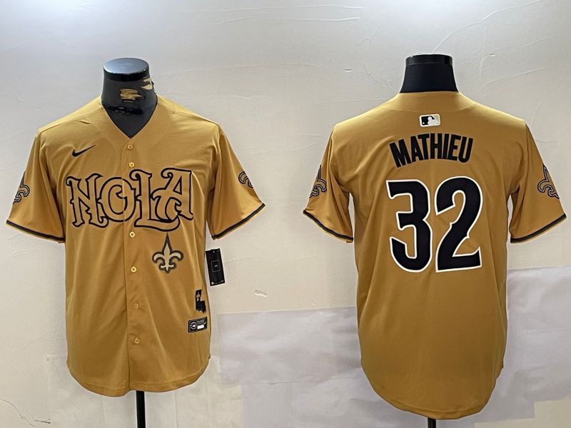 Men New Orleans Saints 32 Mathieu Yellow Joint Name 2024 Nike Limited NFL Jersey style 4